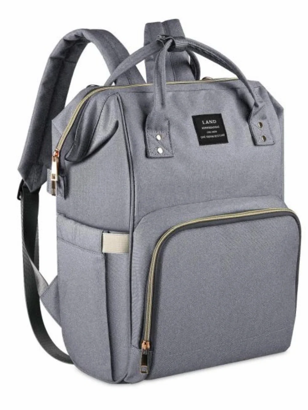 LAND Gray Convertible Women’s Backpack Tote with Gold Zippers